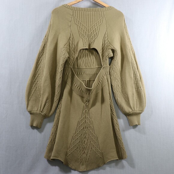 Free People Emmaline Sweater Dress Womens M Green Cutout Back Balloon Sleeve - Picture 12 of 16